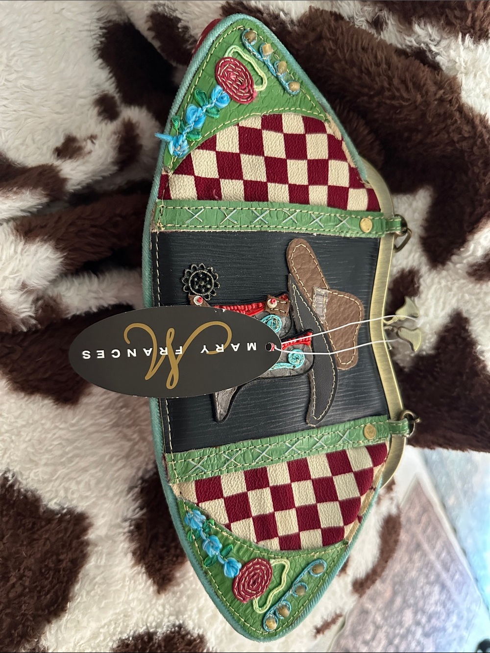 Mary Frances Green and Red Western Embroidered Clutch NFR WORTHY